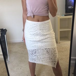 Express White Lace Midi Skirt